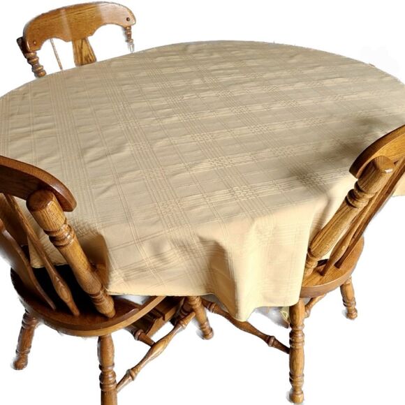YELLOW Checkered Stripe Round Tablecloth - Picture 1 of 10